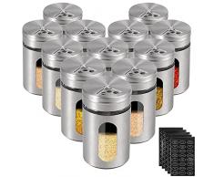 HOMGEN 12PZ Bottiglie per Condimento in Acciaio Inox 304 con 3 Misure di Fori Regolabili 12x90ML Contenitore Porta Spezie Sale Zucchero Pepe Macinato da Cucina per Casa Ristorante Mensa