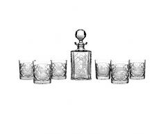 Crystaljulia 2587 – Bicchieri Whisky pignone, 1 x caraffa, 6 x bicchieri da whisky, caccia motivo incisione, cristallo al piombo, 7 pezzi