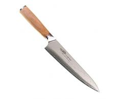 Totiko Chef Knife Professionale in Acciaio Damasco, Coltello da Cucina Professionale Giapponese da Carne, Pesce e Verdura, Lama da 21cm, Yukimura, Manico in Ulivo, Coprilama Incluso Japan Knives