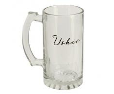 Amore - Tazza in vetro decorata con la scritta "Usher" (nella tradizione anglosassone, l'"Accompagnatore" che fa sedere e si occupa degli invitati prima della cerimonia nuziale)