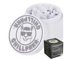 CHILLPAKA® Grinder Ceramica I Macinaspezie con Rivestimento Nano-Ceramico Antiaderente | Crusher per Erbe e Spezie (ø55mm, Bianco)