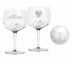 MASTERLASER3.0 Bicchiere da Gin Tonic Personalizzato - Calice da Cocktail Inciso - Personalizzabile con Nome Iniziali Data e Caratteri Diversi Idea Regalo (2 Pezzi)