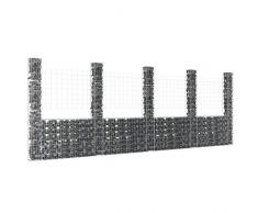 HOMIUSE Gabbione 500x20x200 cm a U con 5 Pali in Ferro Cesto Gabbione Parete Gabbione Rete Gabbione Giardino Gabbioni Metallici Per Pietre Gabbione Parete Gabbioni Metallici