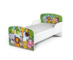 Leomark Letto per Bambini in Legno, Lettino con Materasso, magnifiche Stampe, Spazio per Dormire 140x70 cm, mobili per Bambini, Rete a doghe, Attrezzatura Stanza per Bambino, Motivo: Animali Zoo