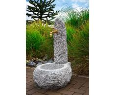 IDYL Fontana da giardino in granito, resistente al gelo, altezza 100 cm, colore grigio, realizzata a mano, decorazione asiatica per giardino e soggiorno, lavorazione artigianale raffinata e di alta