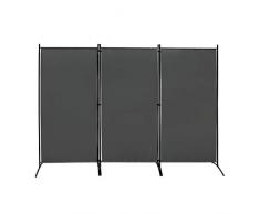 Novonova® Paravento Pieghevole L260xH180 cm, Paraventi Divisorio 3 Pannelli, Panno in Poliestere, Retrattile per Giardino, Soggiorno, Balcone, Camera da Letto, Esterno, Interno, Grigio