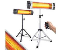 Arebos Riscaldatore ad Infrarossi 2500W | Stufa Elettrica da Esterno | Regolabile in Altezza | Elemento Riscaldante in Carbonio | Telecomando | 3 Livelli: 850, 1650, 2500 W | Argento