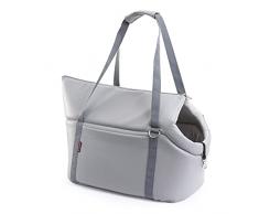 Borsa da trasporto per cani e gatti | Borsa a tracolla per animali domestici con elastico con moschettone, fino a 10 kg | Materiale: ecopelle | Taglia: M | Colore: grigio
