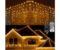 Geemoo Luci Natale Esterno Cascata, 9M 360 LED Tenda Luminosa Bianco Caldo, Luci Nataliazie con Telecomando, 8 modalità, Luci Decorazioni Natalizie per Esterno Finestra, Terrazzo, Balcone