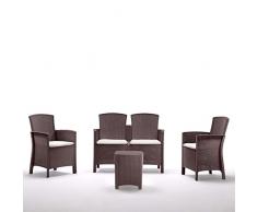 BICA Set Lido 2 - Set Mobili da Esterno 2 Poltrone, 1 Sofa 2 posti, Tavolino Contenitore e Cuscini per la Seduta, Marrone