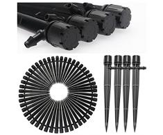 50 Pezzi Goccia a Irrigazione Regolabile, VooGenzek 360 Gradi 8-Fori Gocciolatore di Emettitore Micro con Barb Connettore & Staffa per Tubo, Teste di Irrigazione da Giardino per Tubo 4/7 mm, Nero