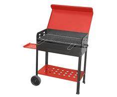 Barbecue A Carbone Vanessa In Ferro Verniciato. Con Ripiano Laterale, Mensola Inferiore E Ruote. Griglia In Acciaio Con Manici Frontali E Coperchio.
