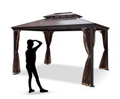 VEVOR Gazebo da Patio da 3 x 3,6 m, Gazebo con Zanzariere, con Telaio in Lega di Alluminio e Doppio Tetto in PVC, Gazebo Tettoia a Doppio Livello per Giardino, Cortile, Patio e Altri Spazi Esterni