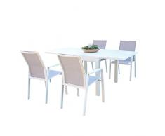 Set Tavolo e sedie da Giardino per Esterno in Alluminio cm 90/180 x 90 x 75 h con 4 sedute Colore Bianco