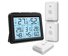 ORIA Termometro Igrometro Digitale con 3 Sensori Remoti, Misuratore di Temperatura e umidità per Interno Esterno, Stazione Meteo Wireless con Retroilluminazione, Icona Comfort - Nero