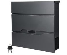 ECD Germany Cassetta Postale da Parete Design Moderno - 37x11x36,5 cm - in Acciaio Inox Verniciato a Polvere - Buca Lettere a Muro con Porta-Giornale 2 Chiavi incl. Materiale di Montaggio Antracite