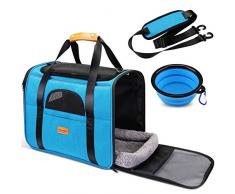 morpilot Trasportino Gatto, Trasportino per Gatti e Cani Taglia Piccola Portabile e Pieghevole, Borsa Trasportino per Animali Domestici Morbido Traspirante con Tracolla, Tappetino Rimovibile e Ciotola