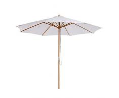 Outsunny Ombrellone in Legno Ombrello Parasole da Giardino Balcone Bianco Diametro: 3 m