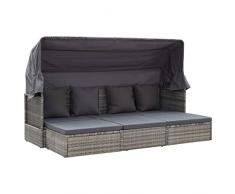 FIRBNUS Lettino Prendisole Tetto Grigio Misto in Polyrattan Lettini da Giardino Reclinabile in Rattan Lettino Prendisole con Tettuccio Lettini Giardino per Esterno Lettino Prendisole in Rattan