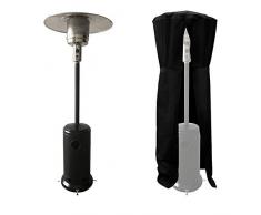 KOHALA - Ombrellone riscaldato in acciaio nero - Stufa a gas da esterno - Superficie riscaldante 30 m² - Illuminazione facile - Ruote - Copertura nera