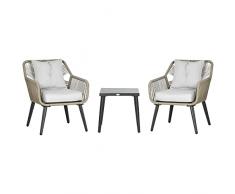 Outsunny Set Tavolino e Sedie da Giardino 3 Pezzi in Rattan PE e Acciaio con 2 Sedie Moderne e 1 Tavolino da Caffè, Grigio