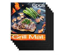 QH BBQ Griglia Tappetini Set di 6 40x33cm Stuoie Barbecue Antiaderente Riutilizzabili Senza-PFOA Resistente al Calore per Griglia a Carbone Gas Weber Forno Elettrico (6(40x33) cm)