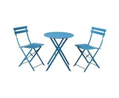 BRIGROS La voglia di fare Estosa - Set Da Giardino Teresa Tavolino + 2 Sedie In Alluminio, Disponibile In Diversi Colori, Robusti E Resistenti Facilmente Richiudibili, Arredo Esterno (Blu)
