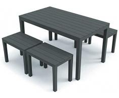 Tomaino Tavolo e sedie da Giardino in plastica Effetto Legno (Antracite)