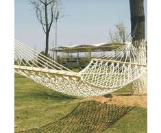 ZZSIccc Amaca A Rete Doppia Corda, Rinforzo In Corda Di Cotone Con Amaca In Legno Con Doppia Apertura Esterna, Bianco 190 * 90 Cm