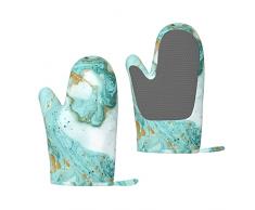 Guanti da forno in marmo verde acqua e oro, guanti da forno in silicone, guanti da forno e barbecue impermeabili e resistenti al calore