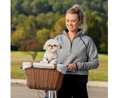 Petsafe Solvit Cestino da bicicletta in vimini per cani e gatti, elegante materiale in vimini resistente alle intemperie, protezione solare rimovibile, ideale per animali domestici fino a 5,9 kg