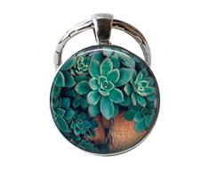 Portachiavi a forma di pianta grassa, gioiello naturale, regalo per mamma, gioielli in vetro, idea regalo