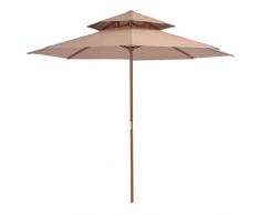 vidaXL Ombrellone a Due Livelli Palo in Legno Grigio Talpa Tenda Sole Parasole