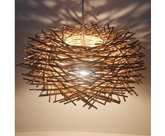 Mobestech Lampadario da soffitto in rattan intrecciato Birds Nest 110V-220V E27 Lampadario da sospensione per ristorante bar Soffitto (30cm)