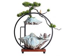 Fontana a cascata zen desktop Fontana al coperto, fontana da tavolo a cascata acqua fluente, elemento di design anello di ferro marrone, rilassamento Zen meditazione ambientale ufficio arredamento per