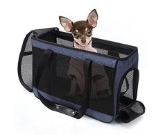 Trasportino per Cani e Gatti, BelonLink Portatile Borsa trasportino per animali domestici, traspirante, pieghevole, rasportino Morbido per Cani e Gatti, per viaggi, meno di 5kg, 45 * 18 * 29cm (Blu)