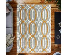 The Rug House Tappeto Moderno retrò Graticcio Geometrico Grigio Terracotta Arancione Salotto Sala da Pranzo 160cm x 230cm (53 x 77)