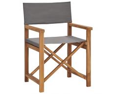vidaXL Sedia da Regista Pieghevole Robusta Resistente Arredi per Esterni Seggiola Patio Giardino Tessuto Grigio Legno Massello di Teak