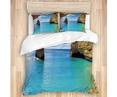 Set Copripiumino in Cotone Lavato, Immagine del Padiglione e della Gola di Pietra Asian Faith Building Architecture Grace Scenery, 3 Pezzi Set di Biancheria da Letto Morbida di Lusso King Size