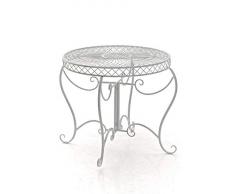 CLP Tavolino Rotondo da Giardino Nostalgico in Ferro Sheela I Tavolo Tondo Balcone Romantico Ø 76 CM Alt 69 CM, Colore:Antico Bianco