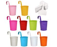 Annhao Vaso di Metallo, (Ganci Rimuovibili)10 Metallo Ferro Vasi Di Fiori con Gancio per giardino Hanging Balcone Home Decor e 30 pezzi Marcatori di Piante, Di 10 Colori (10x10x8 cm)