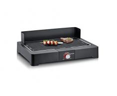 SEVERIN PG 8567 Barbecue elettrico 2200 Watt con piastra in alluminio pressofuso, Grill elettrico per interni ed esterni con luce LED, Griglia da tavolo o balcone, fumo e odori ridotti, Nero