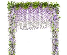 VINFUTUR 16 Pz Glicine Artificiale Fiori Artificiali di Glicine Rampicante Glicine Finto Ghirlanda Piante Artificiali Glicine Siepe Decorazioni Esterne Interne, 2 * 2m