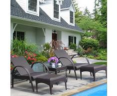 DJLOOKK Sedie a Sdraio di Lusso, Chaise Longue, Set di lettini Prendisole con Pedale e tavolino da caffè, Effetto Rattan in Resina e Schienale Regolabile, sedie reclinabili per Piscina allaperto