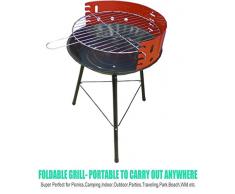 Barbecue Carbone Portatile All'aperto Da Campeggio Balcone Giardino Picnic Terrazzo Outdoor a 4 Livelli Per BBQ| Rosso e Nero| Semplice Da Usare e Facile Stoccaggio| 36 cm x 36 cm x 51.5 cm