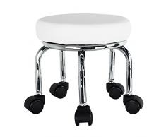 WKWKER Piccolo sgabello a rullo in pelle PU Sgabelli girevoli a 360 ° con ruote girevoli universali per massaggio domestico Garden Office Garage Shop Sport fitness, H: 31,5 cm (bianco)