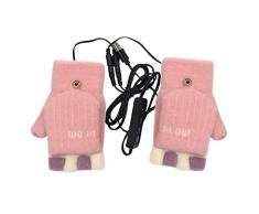 Guanti Invernali Guanti Infradito Guanti Mezze Lavorati a Maglia per Adulti Guanti Caldi per Esterni Guanti Caldi Guanti per Donna Uomo Ragazze Ragazzi Guanti riscaldanti USB Stufa A (Pink, One Size)