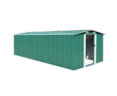 vidaXL Capanno da Giardino in Metallo Verde 257x597x178 cm Casetta Attrezzi