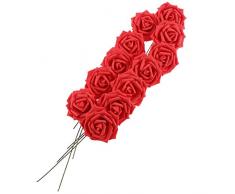 VORCOOL 50 pz fiore artificiale rosa real touch realistici rose false per bouquet fai da te festa di nozze decorazioni per la casa (rosso brillante)