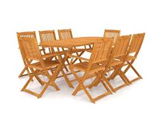 vidaXL Tavolo e Sedie Pieghevoli 9 pz Tavolino Seggiole Esterni Tavolo da Giardino Arredi per Esterni Arredamento Balcone Legno Acacia